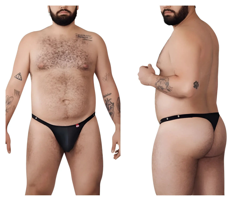 Black Pikante PIK 1025X perusa thong with a small red logo on the left side of the waistband