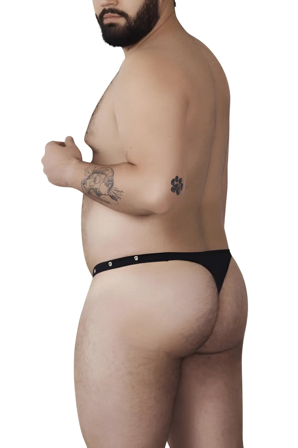 Black Pikante PIK 1025X Perusa thong with silver snap buttons front side in smooth fabric material