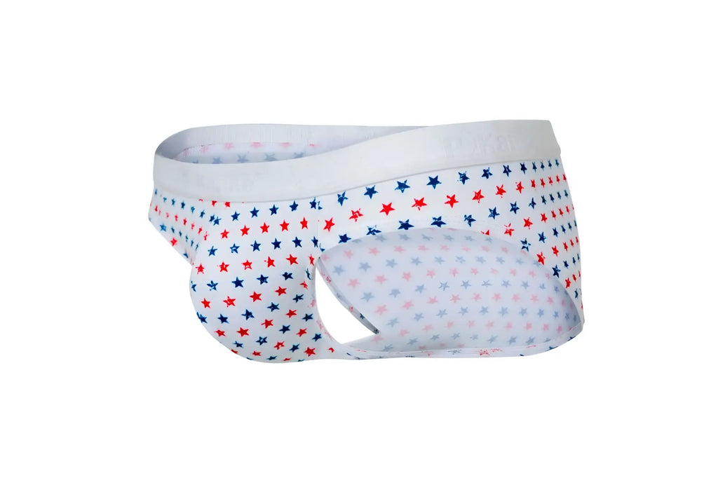 White briefs with red blue and light pink star pattern pikante pik 1072 blaze briefs color white