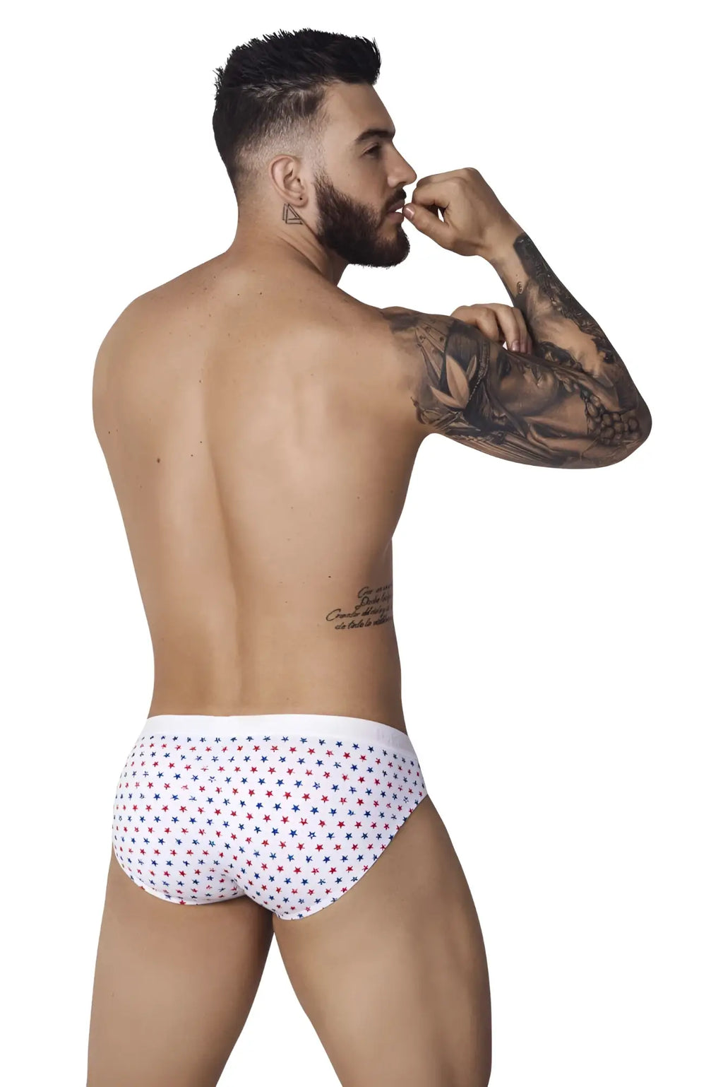 White Pikante PIK 1072 Blaze briefs with small red and blue star pattern made of soft breathable fabric