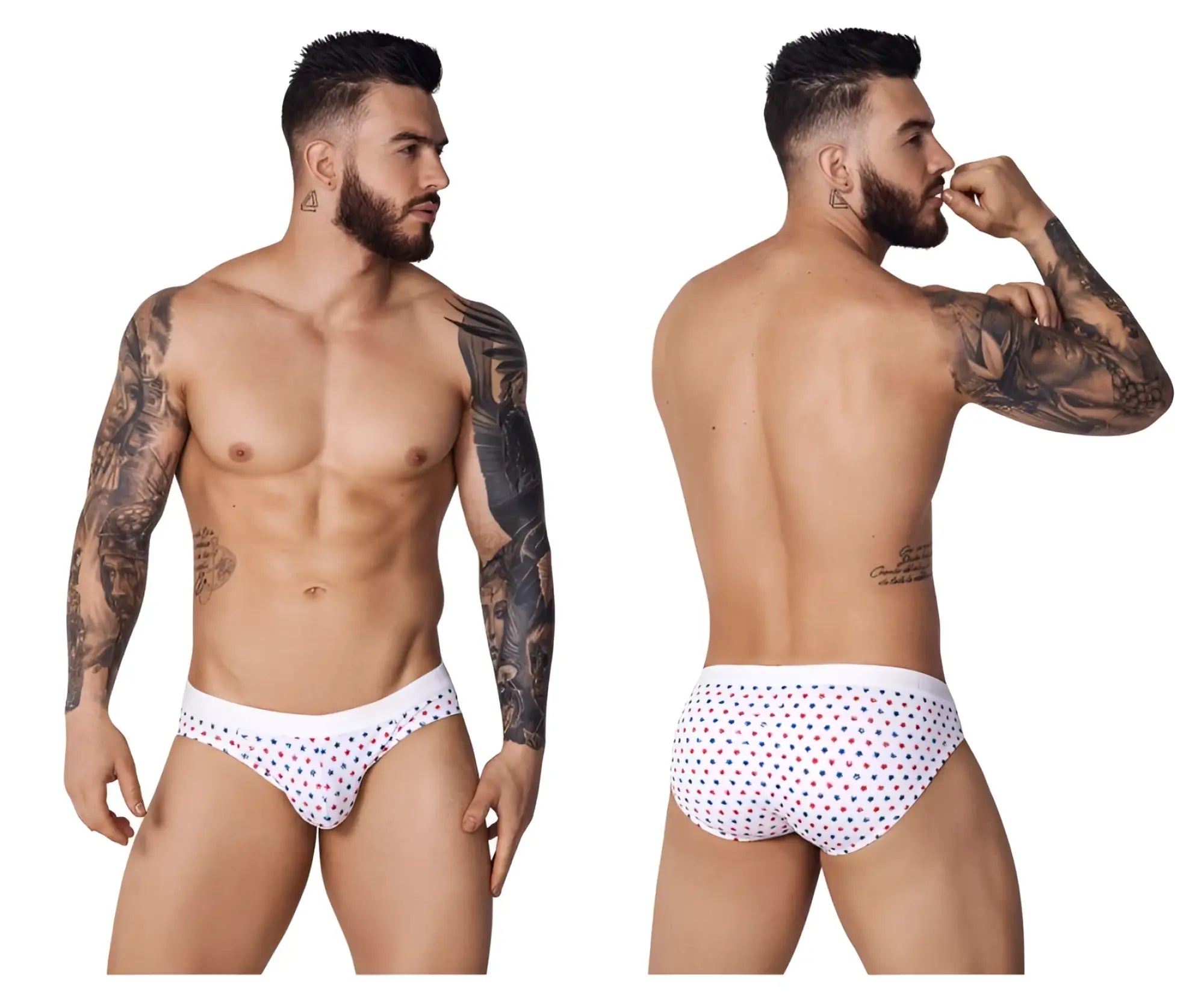 White pikante pik 1072 blaze briefs with small red and blue star pattern in cotton fabric for comfortable wear