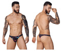 Black briefs with a vibrant pink blue and white geometric pattern from pikante pik 1077 nucleus thongs color black collection