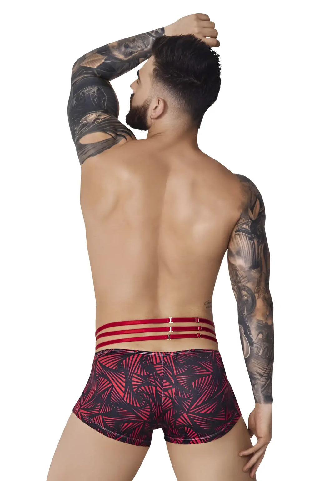 Pikante PIK 1078 fiery trunks red briefs with black pattern and three horizontal red straps at the waist