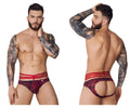 Pikante PIK 1080 fiery jockstrap in red with black pattern and three horizontal red stripes on the waistband