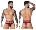 Pikanate pik 1081 fiery thongs red patterned men’s briefs with three horizontal red straps across the waist