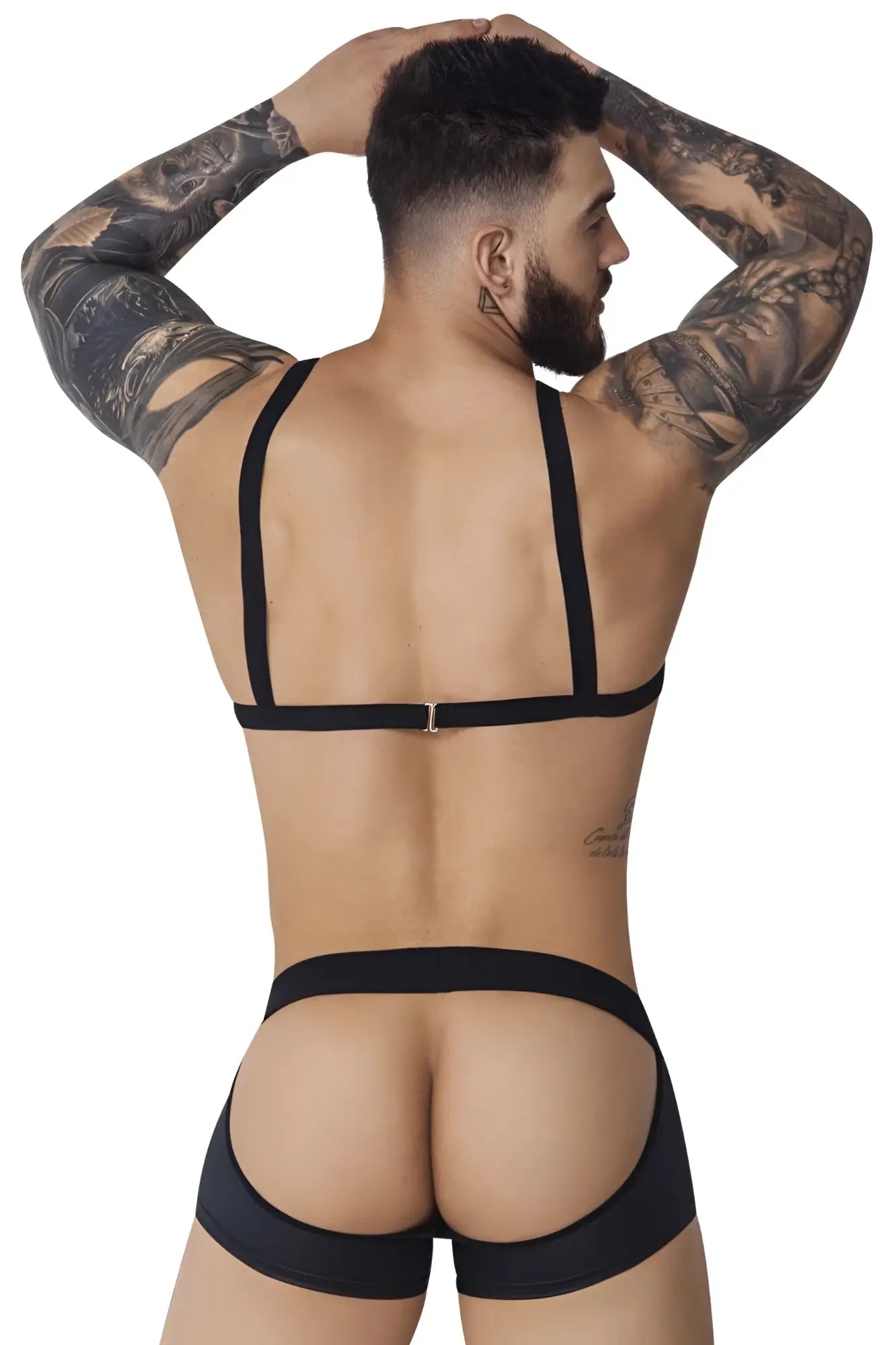 Black pikante pik 1086 hard harness jockstrap with strappy back-belt cutout design in form-fitting fabric