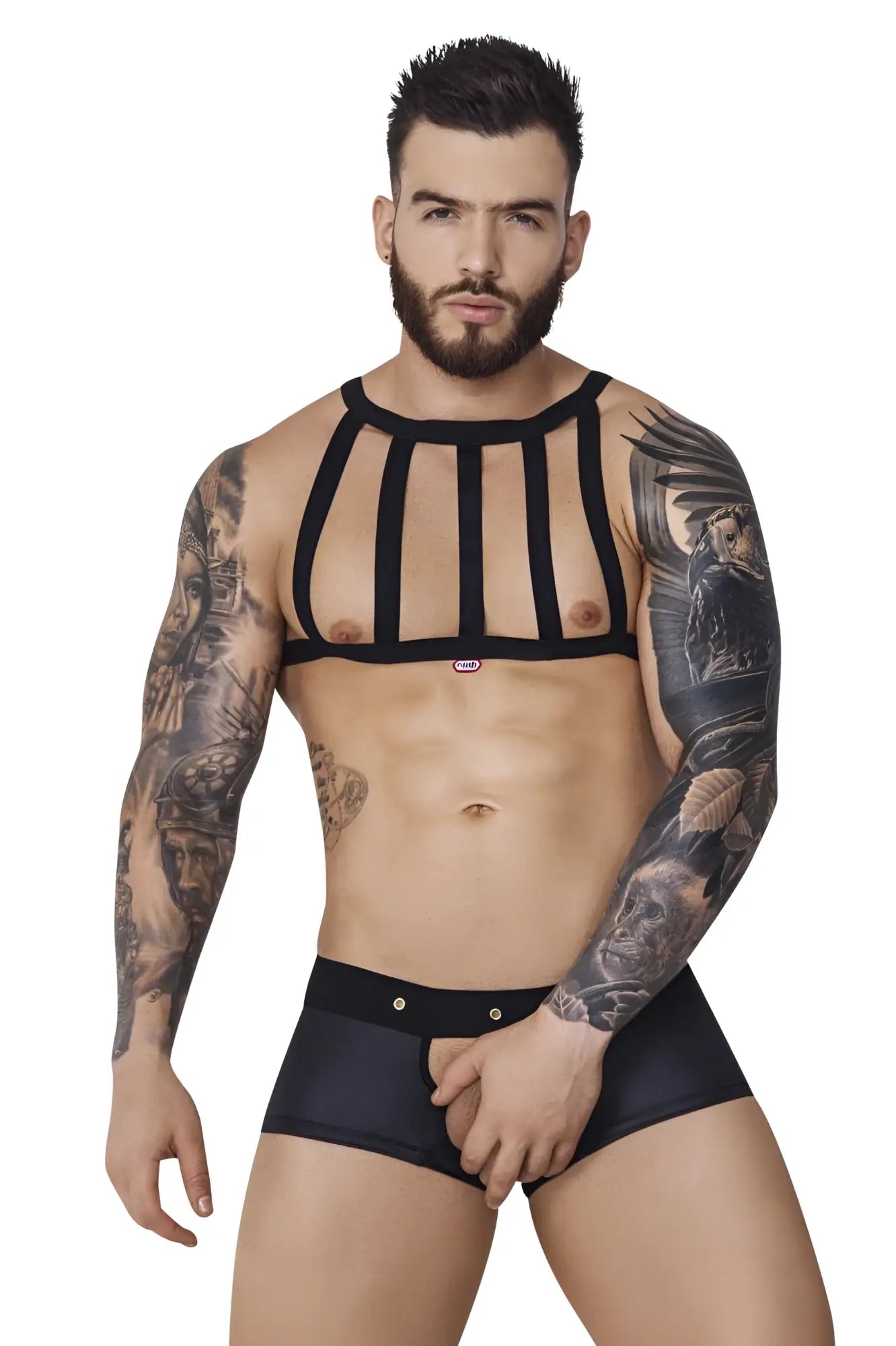 Black strappy pikante pik 1086 hard harness jockstrap with sleek form-fitting design and adjustable straps