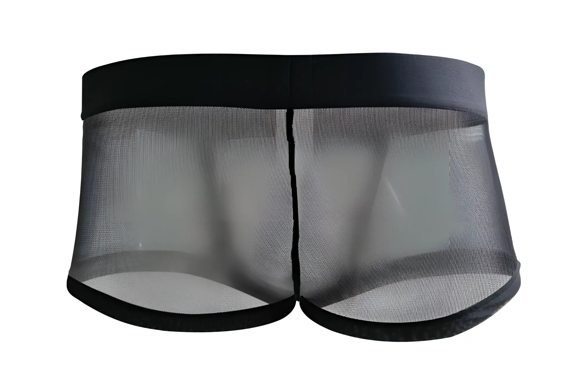 Black mesh briefs with solid black elastic waistband and trim from pikante pik 1090 burly mesh trunks collection