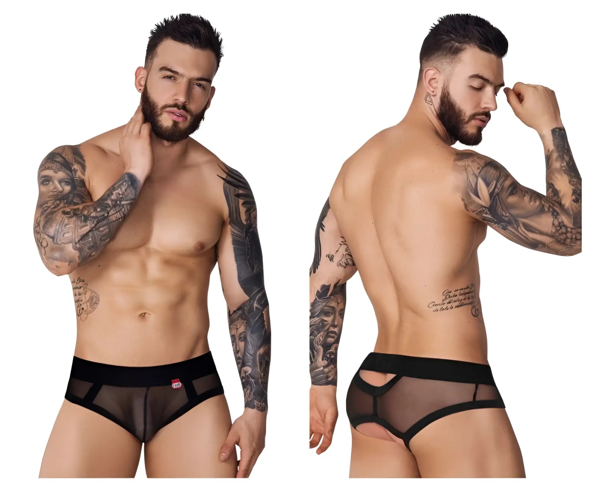 Pikante pik 1091 burly mesh briefs in black sheer mesh with elastic waistband and reinforced side panels