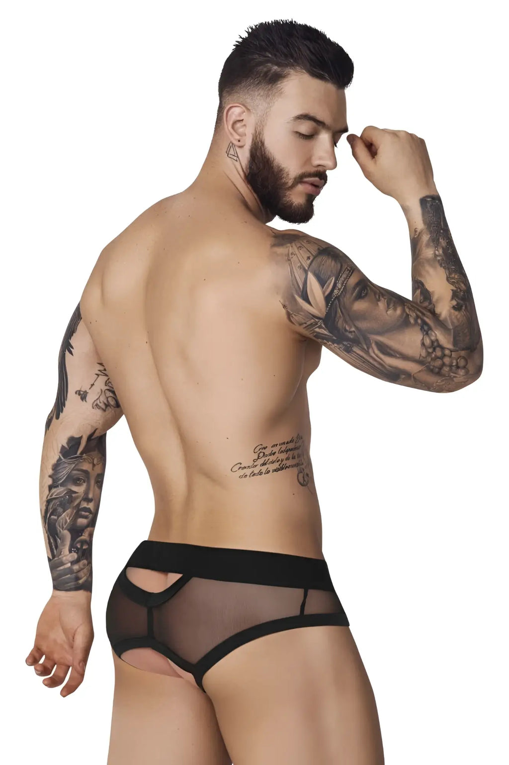 Pikante pik 1091 burly mesh briefs in black featuring black elastic waistband and leg openings in mesh fabric