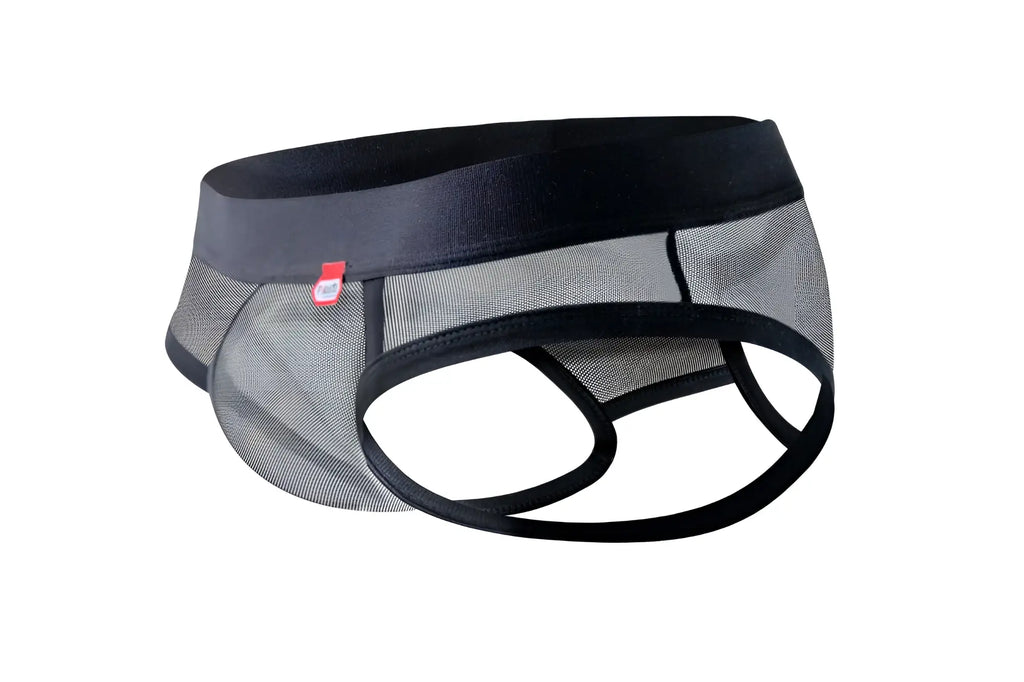 Black pikante pik 1091 burly mesh briefs with solid waistband and trim in breathable sheer mesh fabric