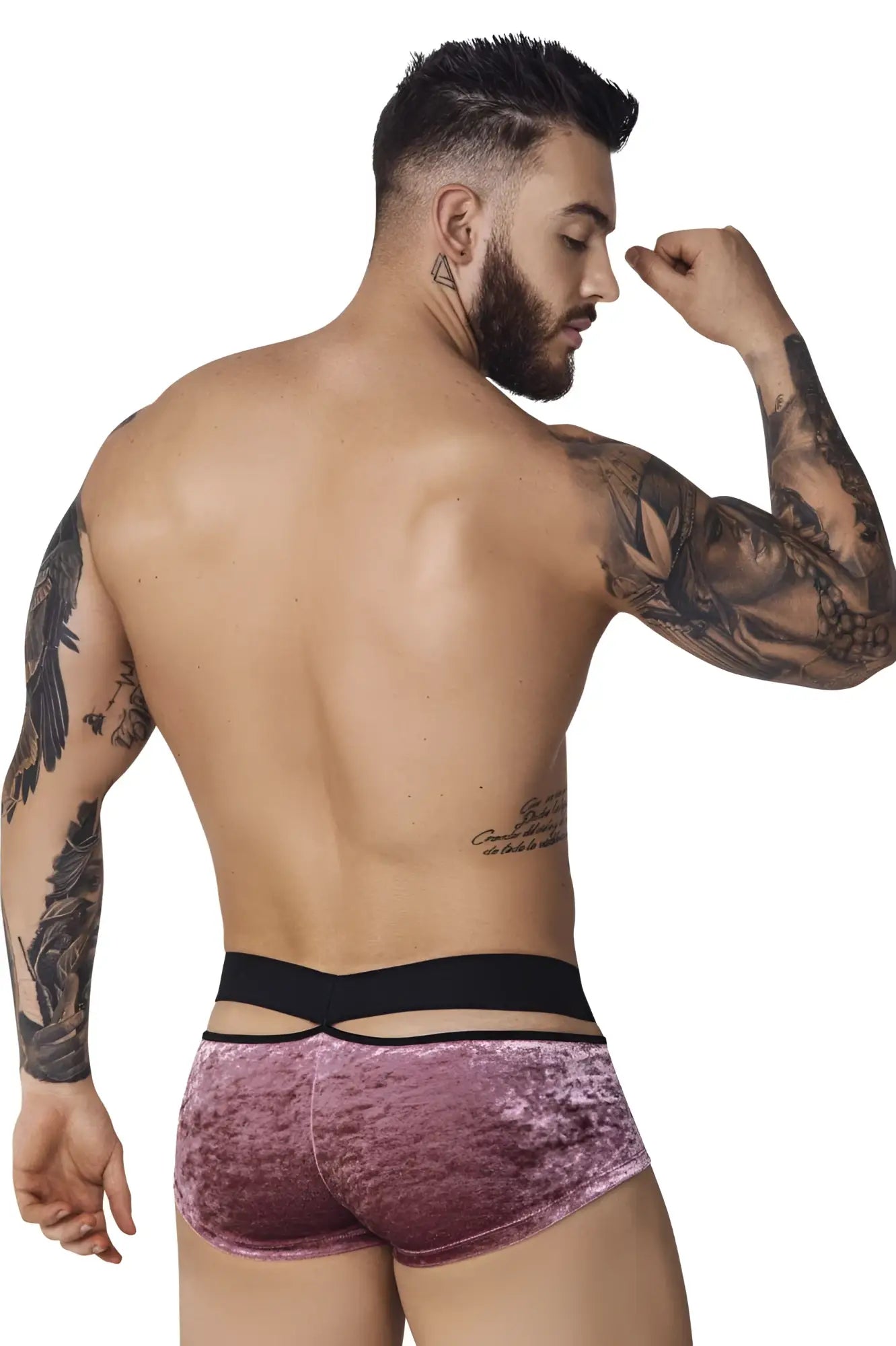 Pink velvet briefs with black elastic waistband from pikante pik 1096 clandestine velvet trunks in pink