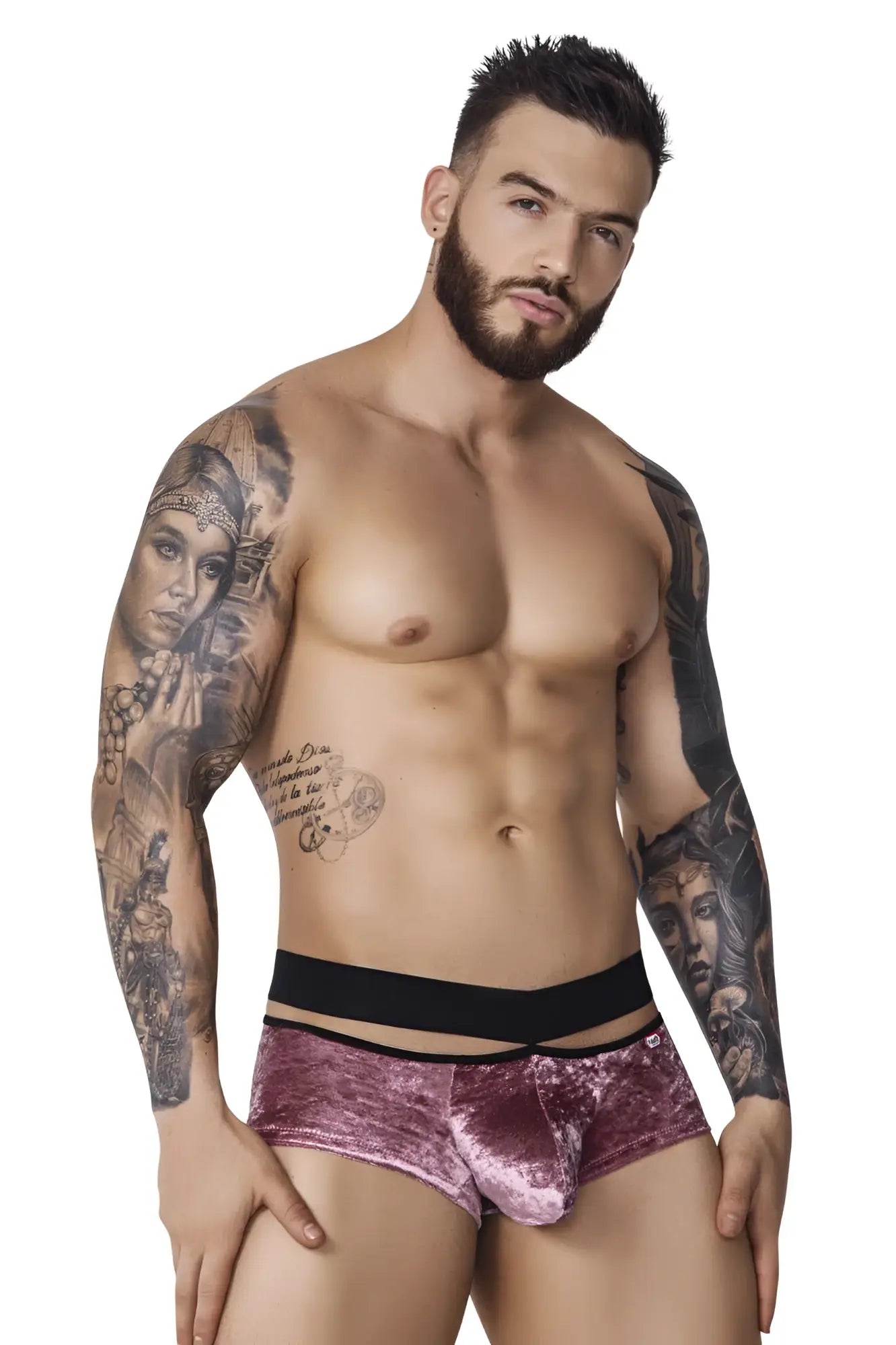 Pink velvet briefs with black elastic waistband pikante PIK 1096 clandestine velvet trunks in pink