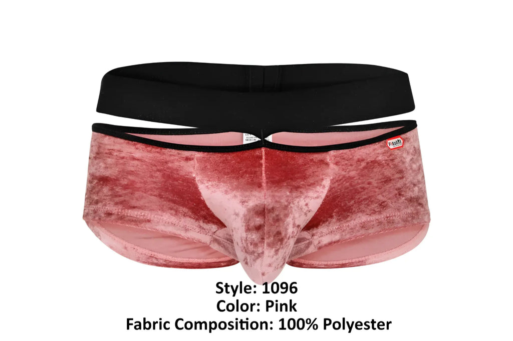 Pink velvet men’s briefs with black elastic waistband from pikante pik 1096 clandestine velvet trunks collection