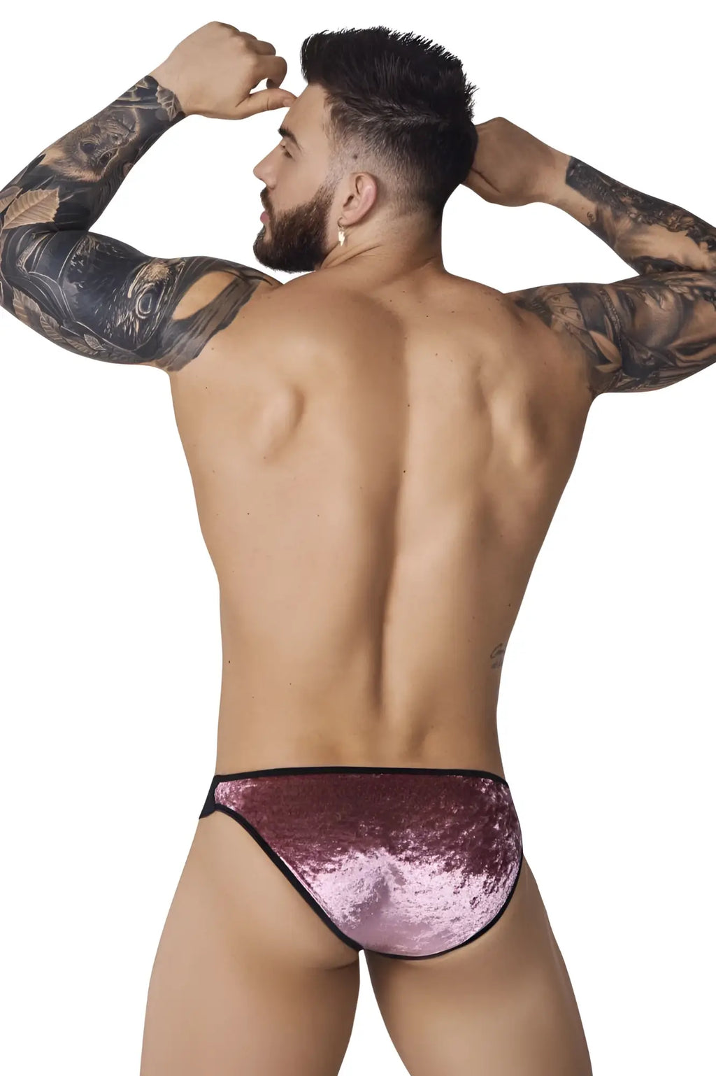 Pink sequined velvet bikini briefs with black trim from pikante pik 1098 clandestine velvet bikini collection