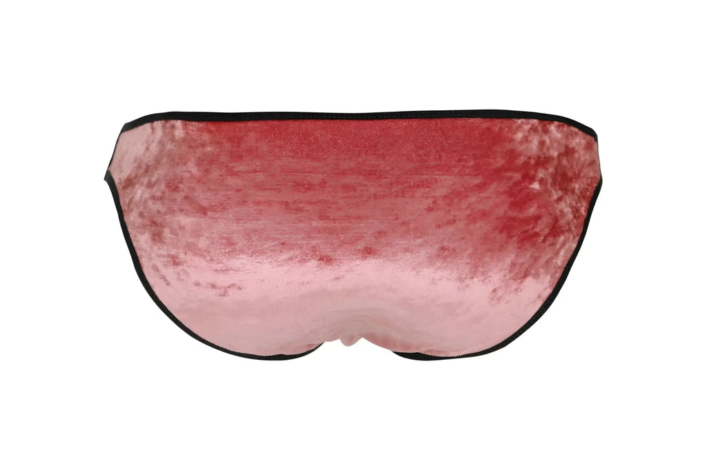 A soft pink velvet eye mask with gradient red top and black trim from Pikante PIK 1098 Clandestine Bikini