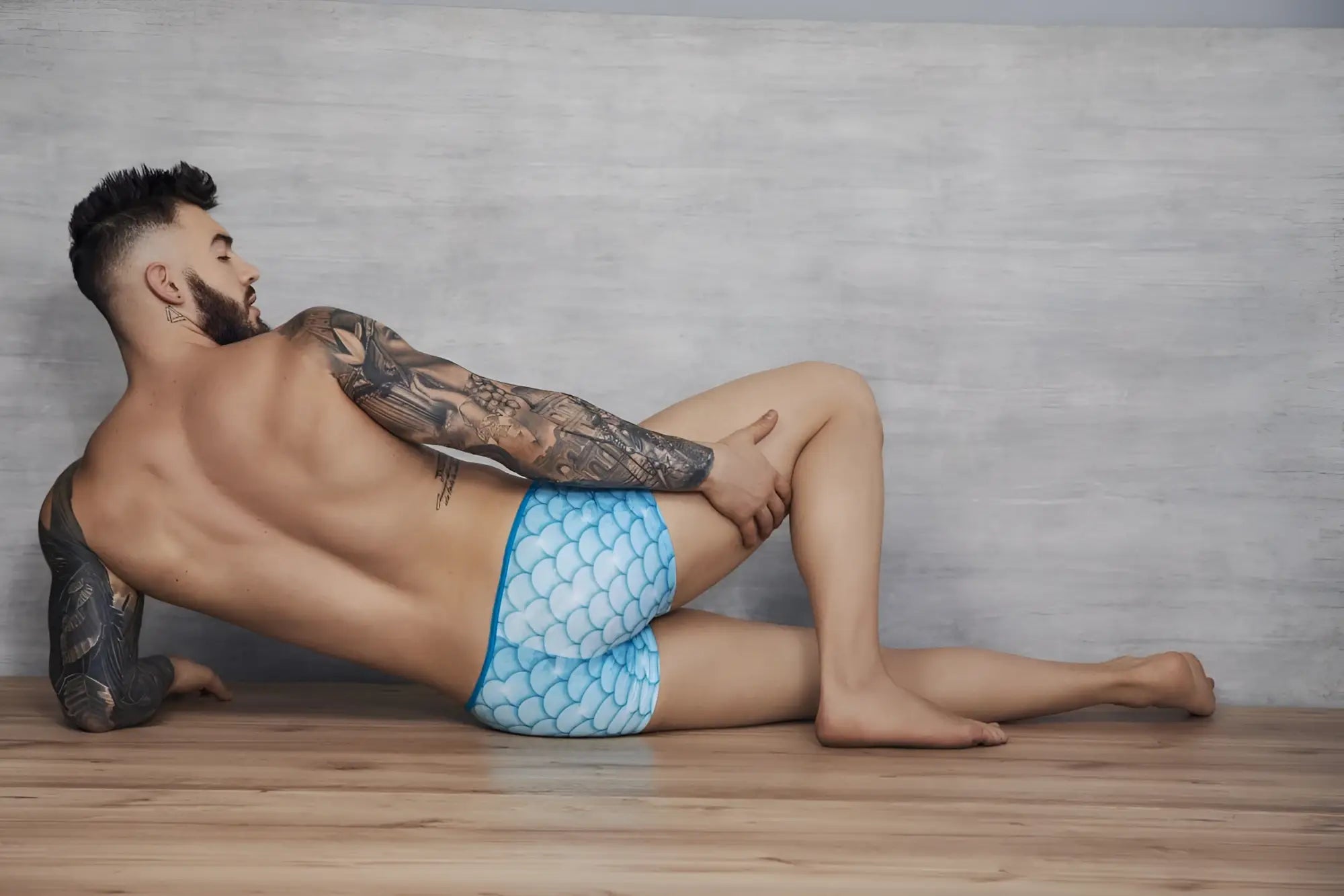 Light blue pikante pik 1268 roskilde swim trunks with mermaid scale pattern for stylish beachwear