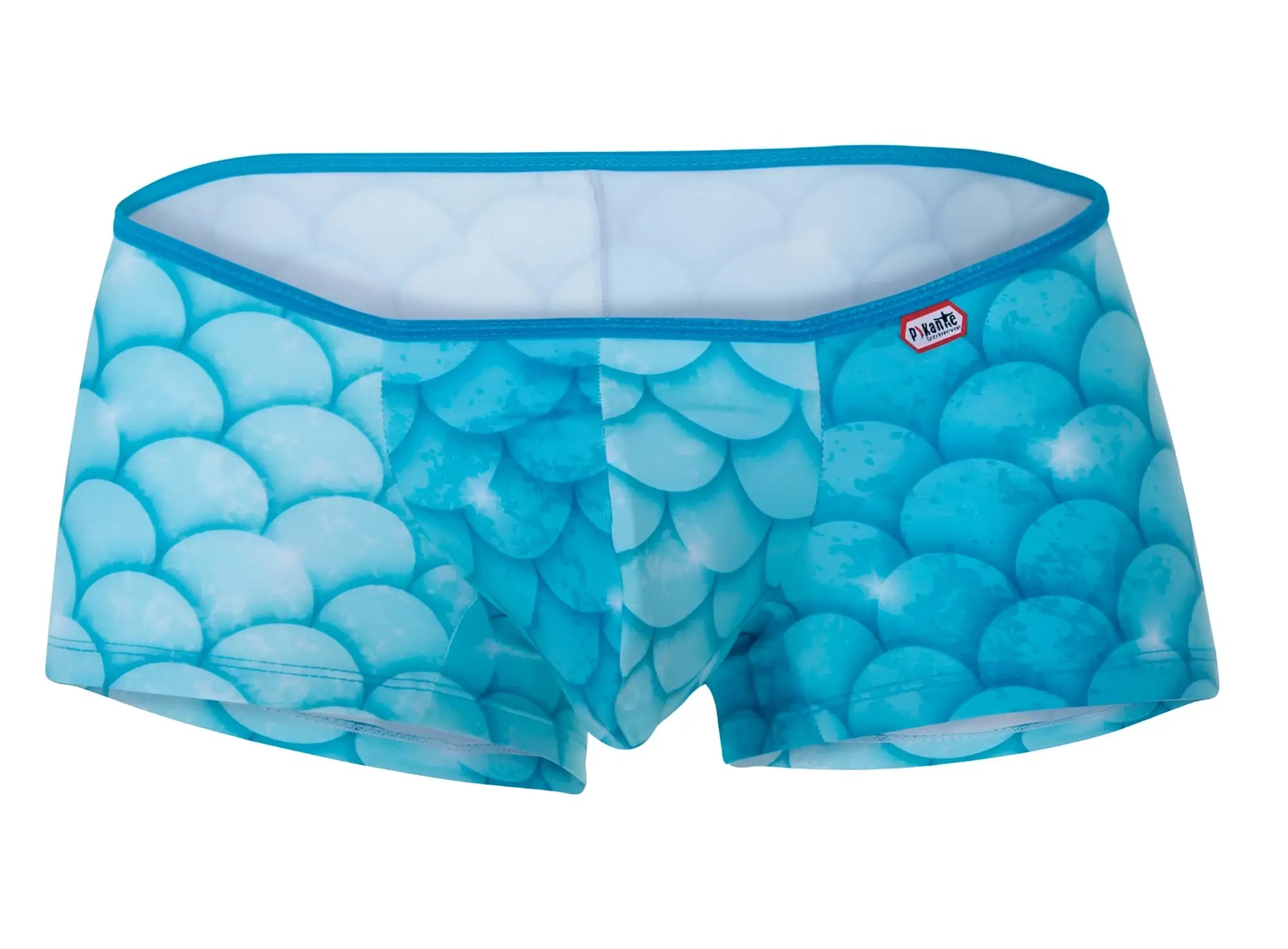 Blue pikante roskilde trunks men’s briefs with mermaid scale pattern white lining and teal trim