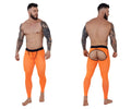 Bright orange pikante pik 1271 sonar athletic pants with black elastic waistband and open-back design shown from back