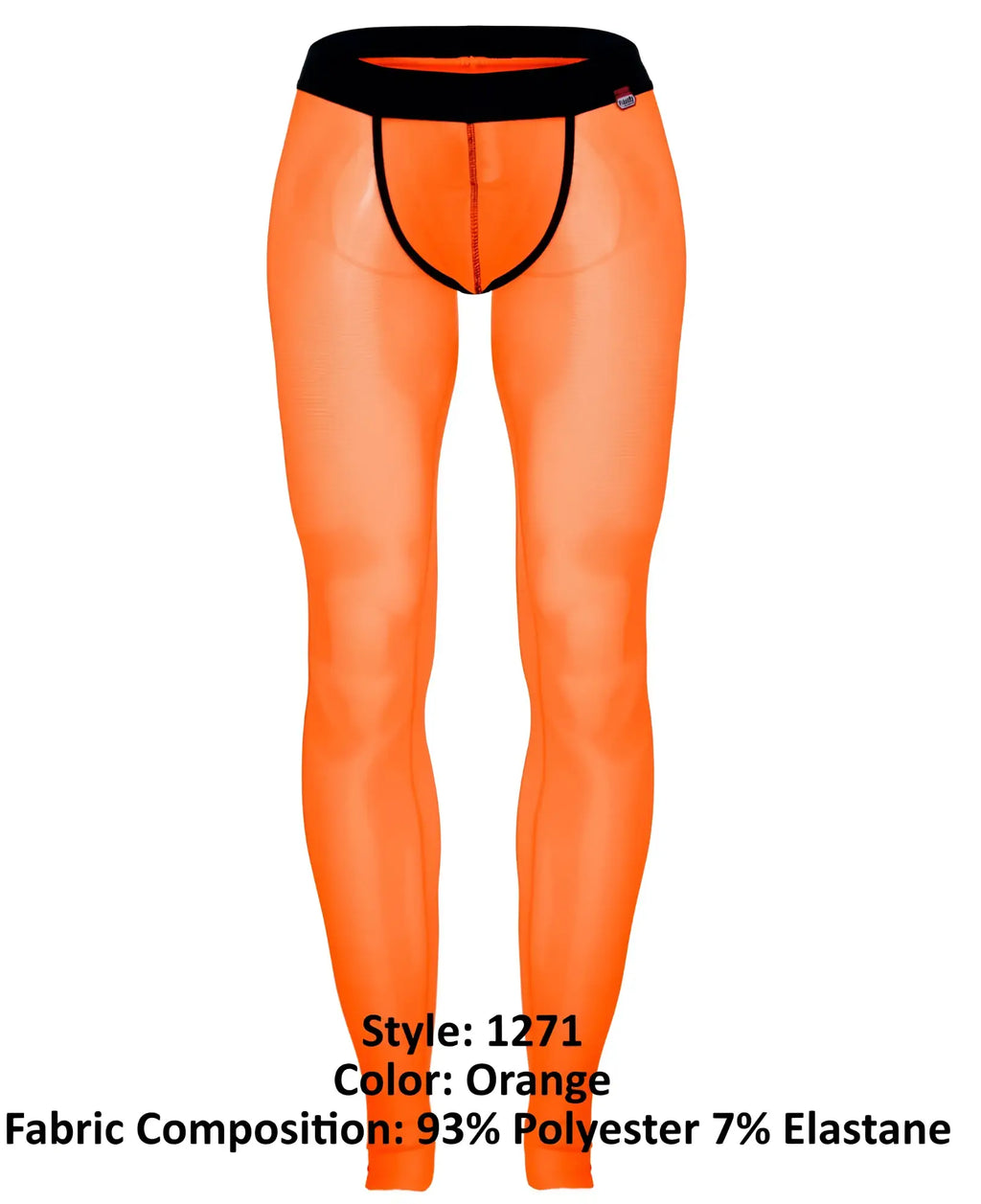 Bright orange Pikante PIK 1271 sonar athletic pants sheer leggings with black waistband and leg openings