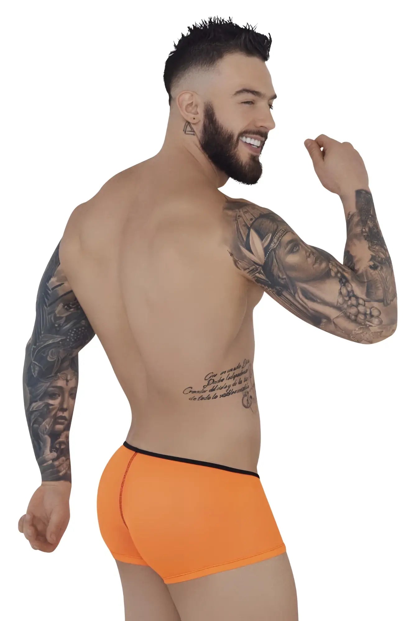 Bright orange pikante pik 1273 sonar trunks briefs with black elastic waistband in front view