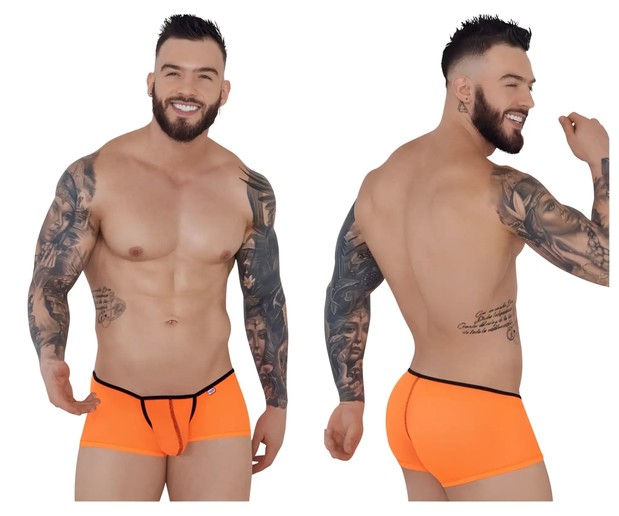 Pikante pik 1273 sonar trunks bright orange briefs with black trim and central zipper detail in front