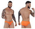 Bright orange Pikante PIK 1277 Sonar briefs for men with a front zipper and red logo on the left hip
