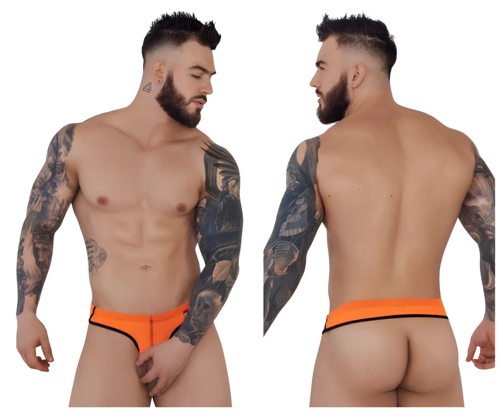Bright orange pikante PIK 1278 sonar ball lifter athletic briefs with black trim designed for support and comfort