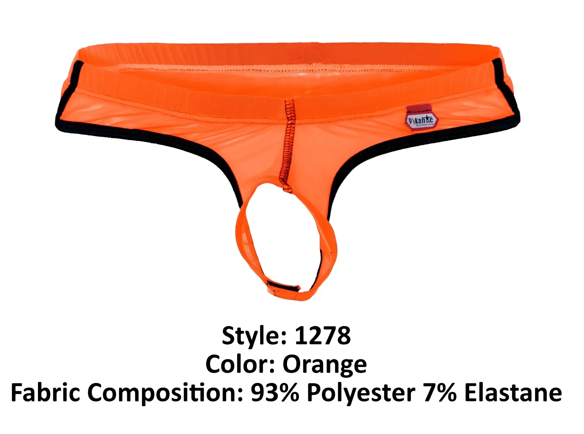 Bright orange high-waisted thong with black trim and zipper made of 93 polyester 7 elastane pikante PIK 1278 sonar
