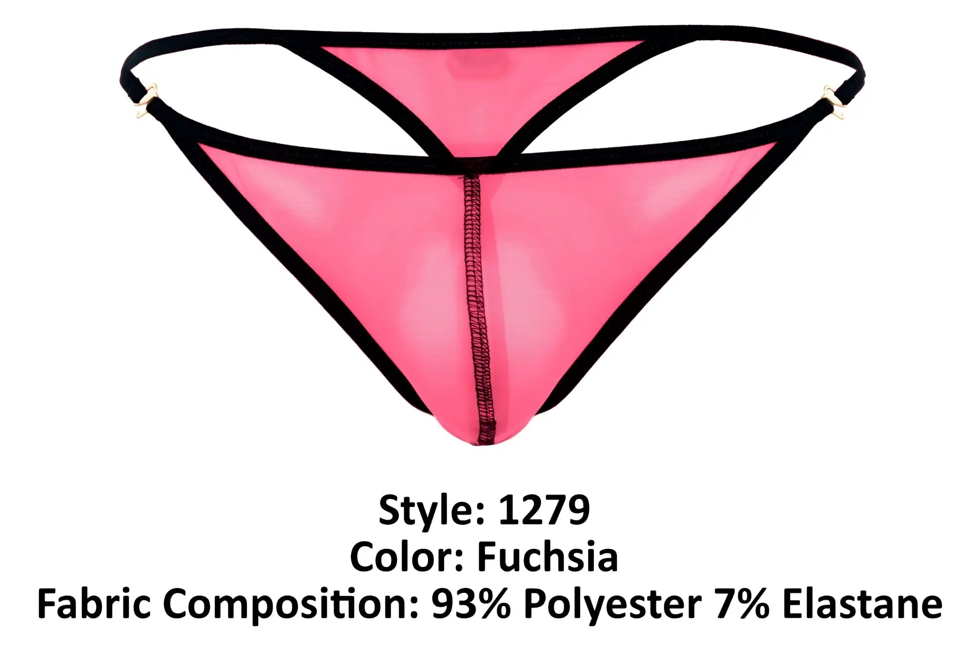 Fuchsia Pikante PIK 1279 Sonar thong made of sheer mesh with black trim and central zipper closure