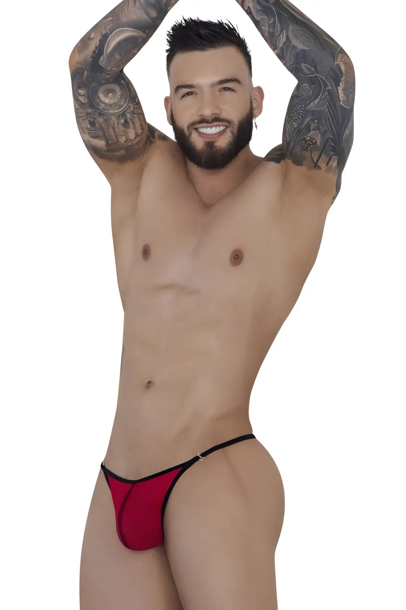 Red thong with black trim from pikante pik 1279 sonar thongs in red showing front view