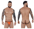 Orange and black low-rise thong jockstrap by pikante with mesh material and sporty design front view