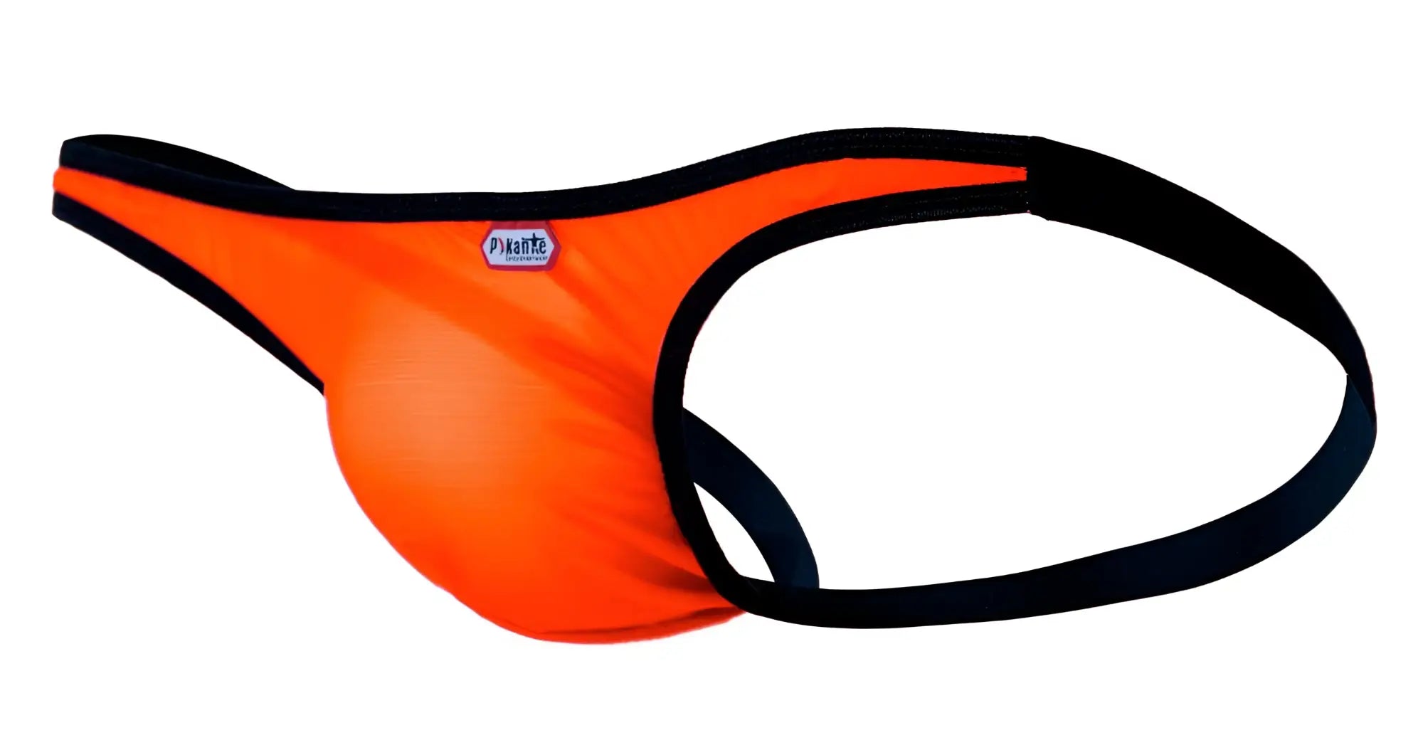 Bright orange pikante PIK 1280 sonar jockstrap men’s thong with black trim and branded label
