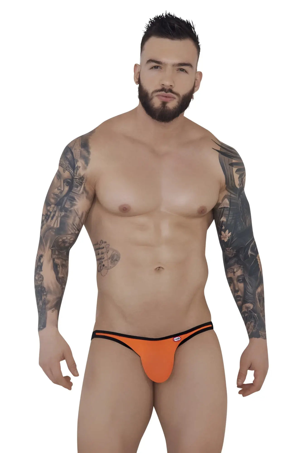 Orange thong with black trim showing the back side of pikante pik 1280 sonar jockstrap for men