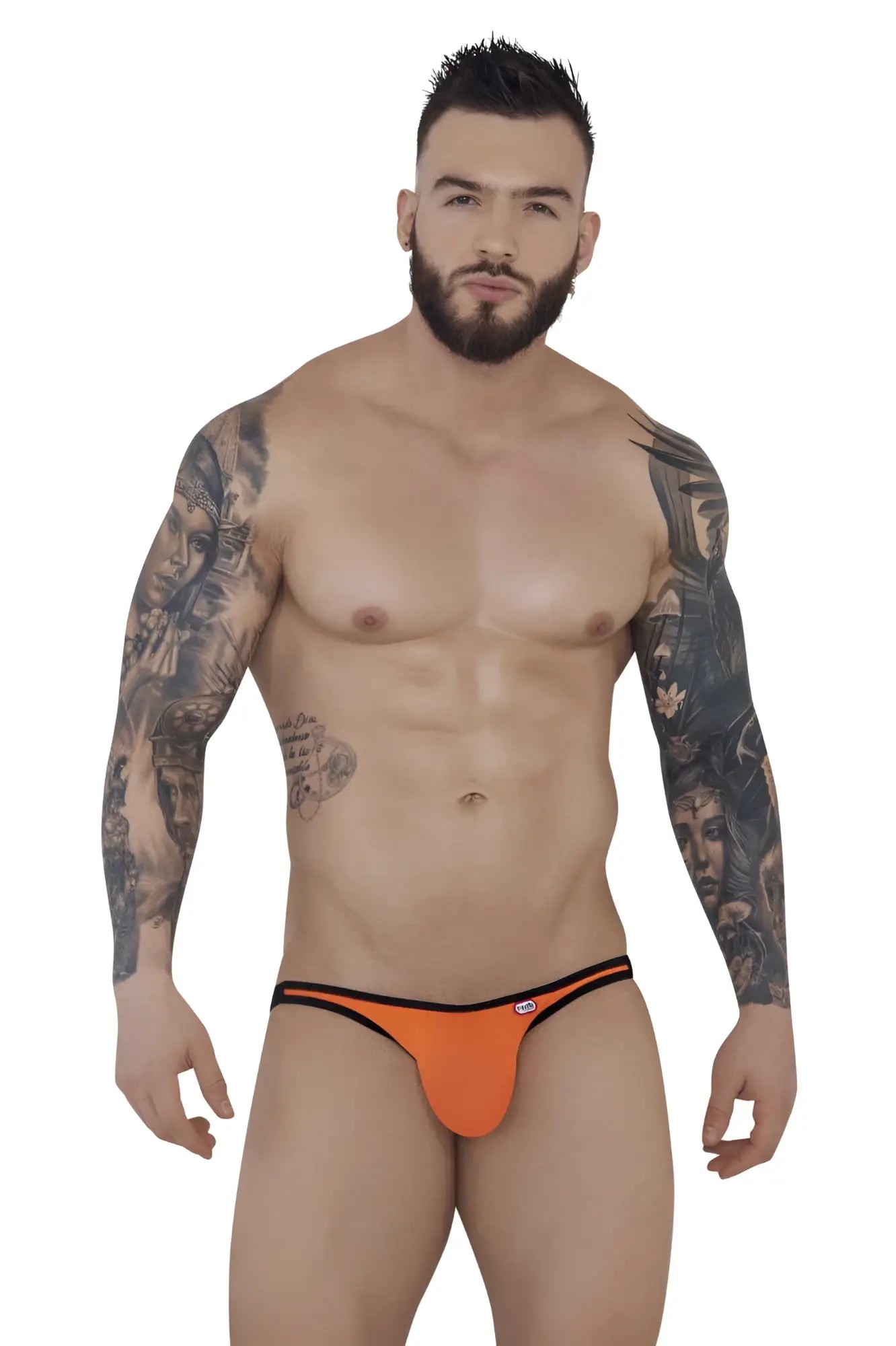 Orange thong with black trim showing the back side of pikante pik 1280 sonar jockstrap for men