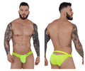 Bright neon green form-fitting pikante pik 1283 bestival bikini men’s underwear with distinctive cutout design