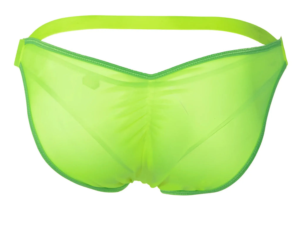 Bright neon green sheer mesh briefs with matching elastic waistband pikante pik 1283 bestival bikini color green