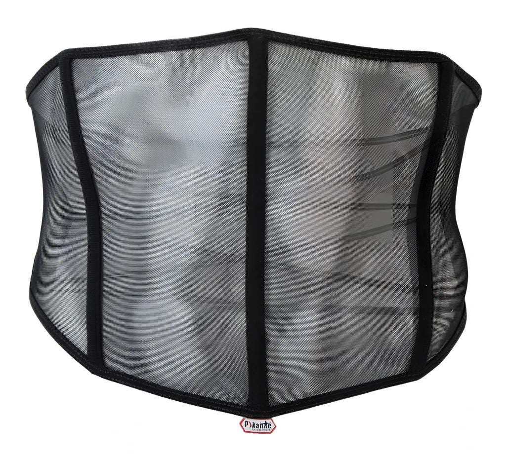 Black mesh Pikante PIK 1288 Mutek corset with reinforced vertical seams and subtle sheen for stylish wear