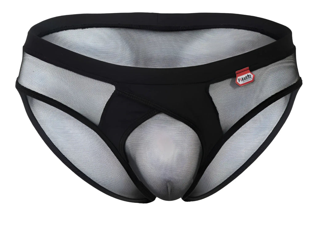 Pikante pik 1289 itadaki briefs black mesh briefs with solid black waistband and pikante brand label visible