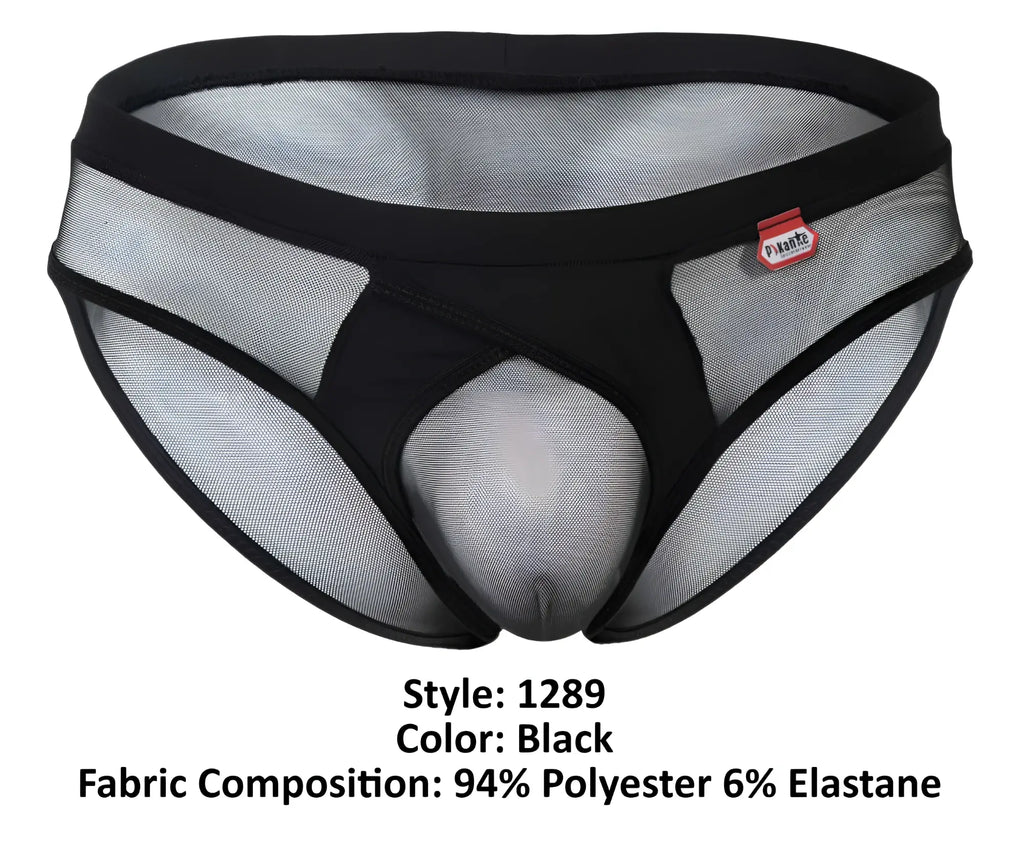 Black mesh pikante PIK 1289 Itadaki briefs with solid waistband central panel and small red brand tag