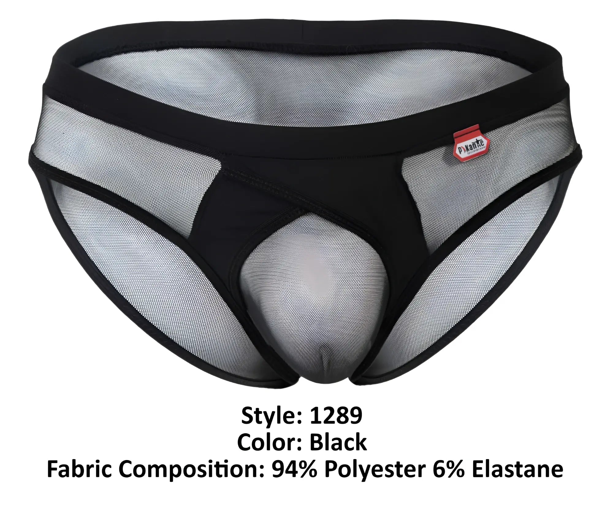 Black mesh pikante PIK 1289 Itadaki briefs with solid waistband central panel and small red brand tag
