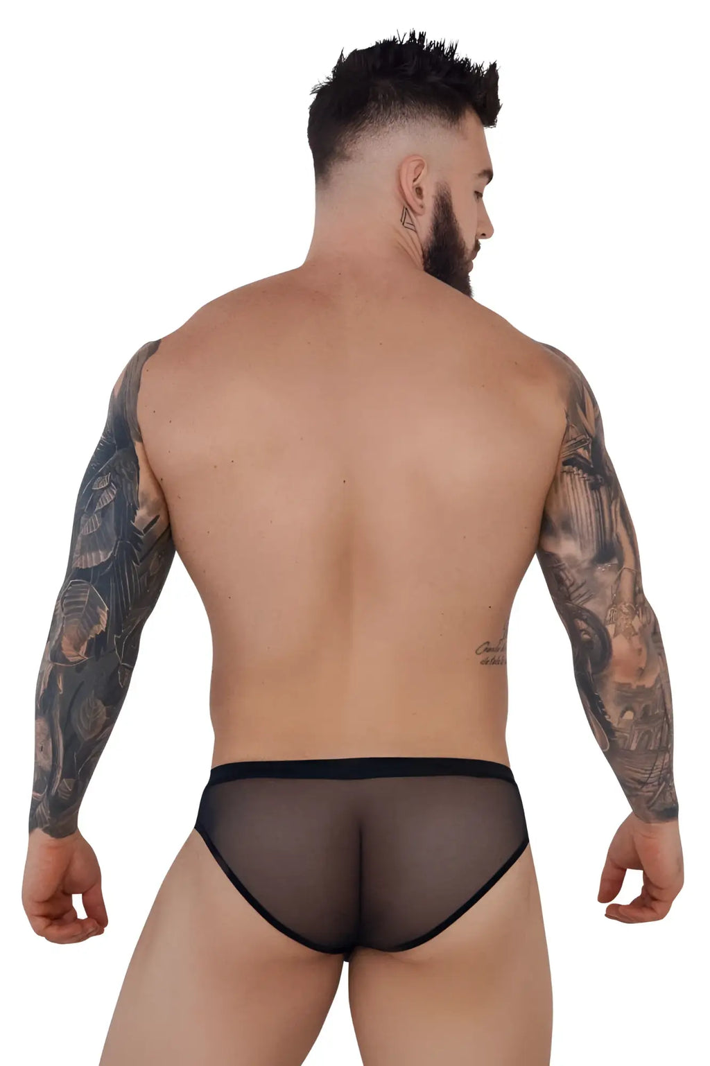 Black sheer mesh Pikante PIK 1289 Itadaki briefs with solid black elastic waistband front side view
