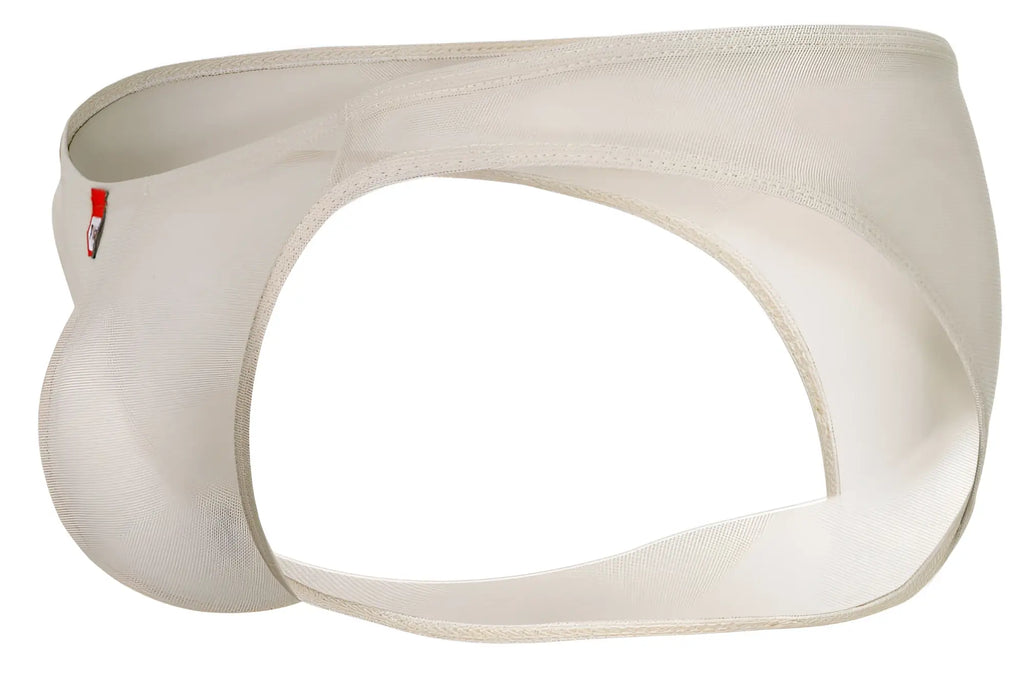 Cream-colored mesh luxury briefs pikante pik 1822 featuring a subtle red logo on the side in beige color