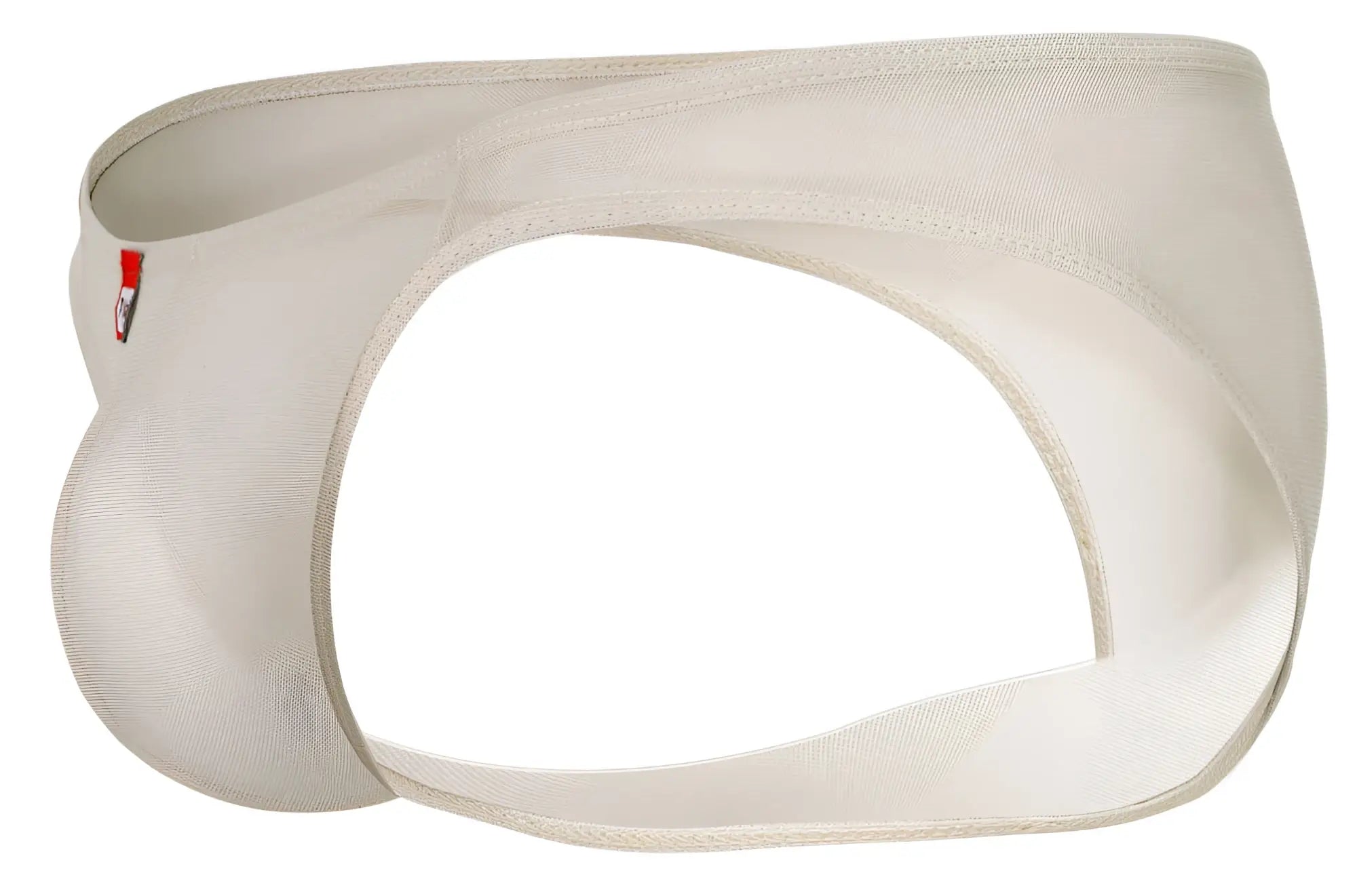 Cream-colored mesh luxury briefs pikante pik 1822 featuring a subtle red logo on the side in beige color