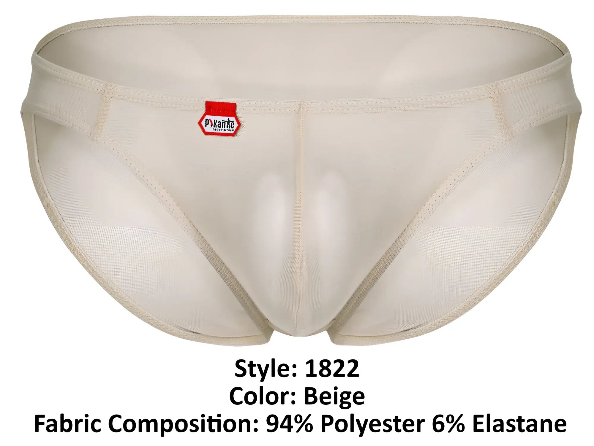 Beige Pikante PIK 1822 luxury men’s briefs made of 94% polyester 6% elastane with textured weave and red tag