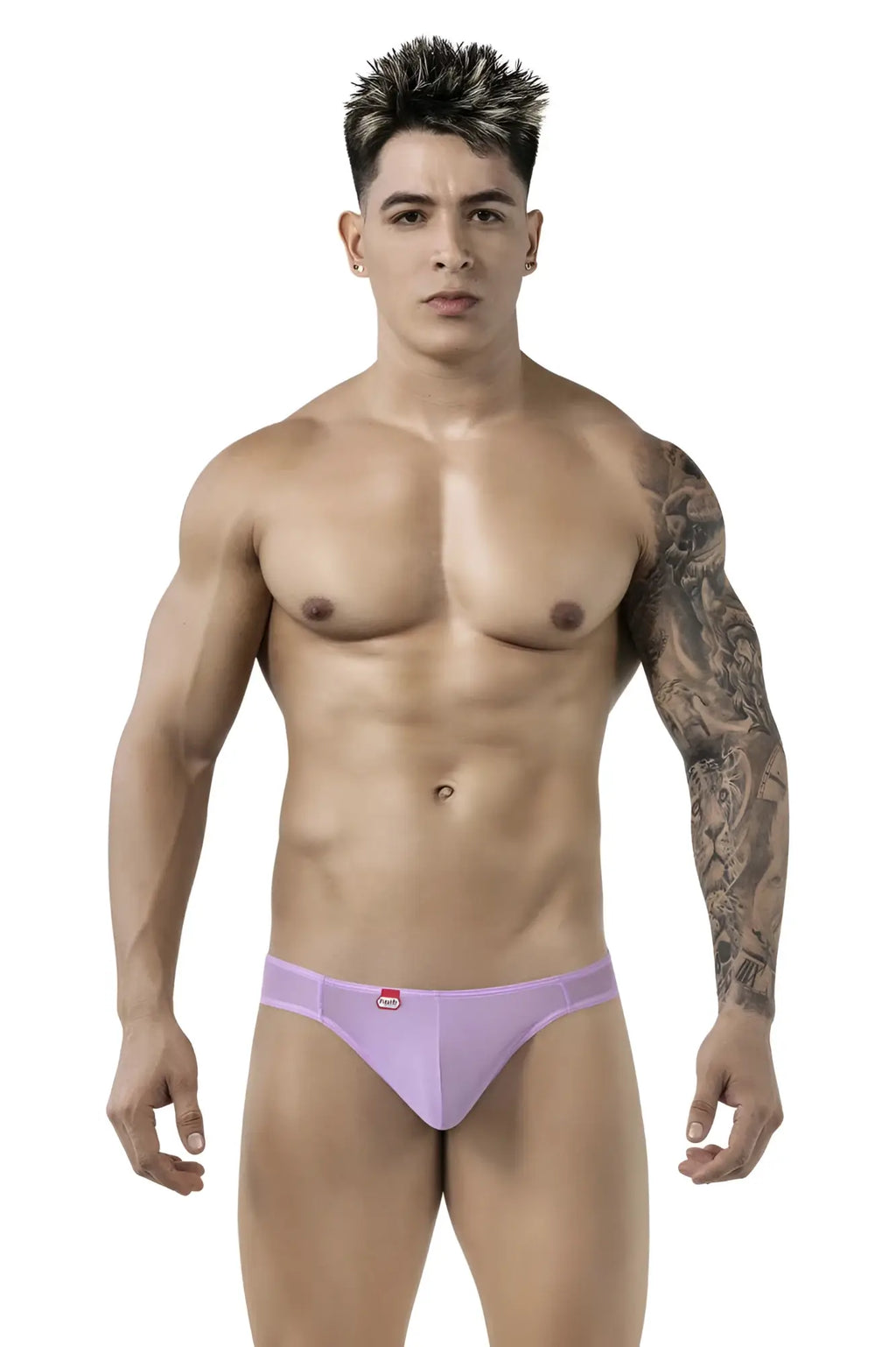 Lavender form-fitting brief-style underwear with small red logo on waistband from Pikante PIK 1822 luxury briefs