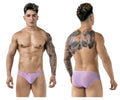 Lavender-colored sheer mesh briefs with a small red logo on the front from Pikante PIK 1822 luxury briefs color lilac