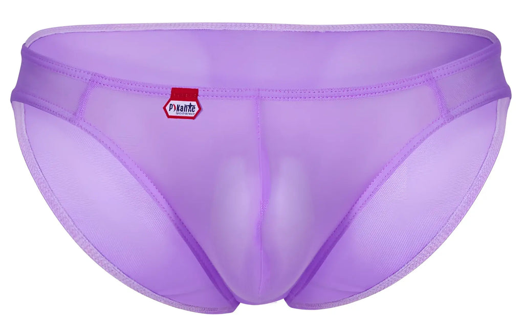 Purple sheer mesh briefs pikante pik 1822 luxury briefs lilac with red and white brand tag on waistband