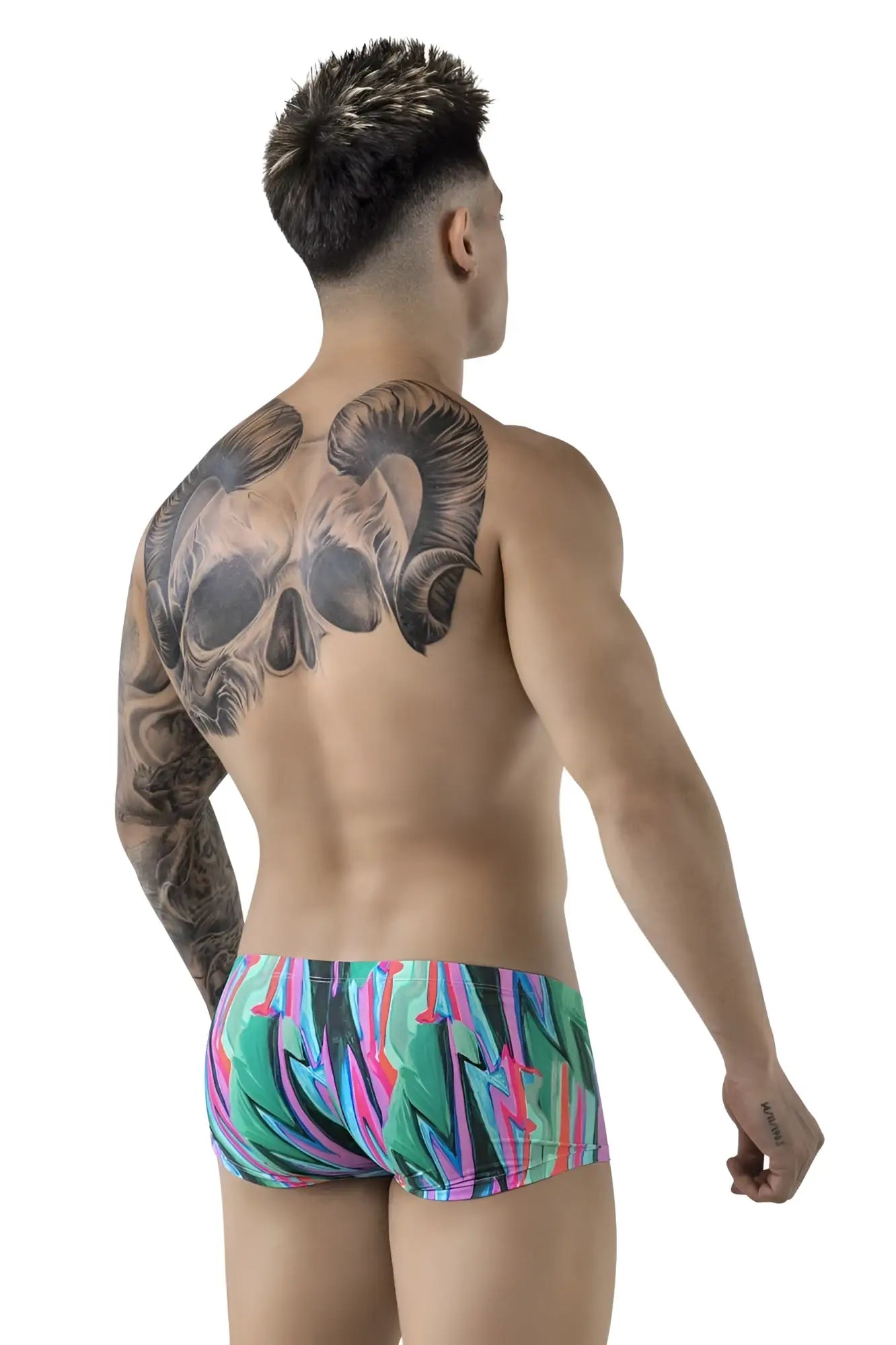 Pikante PIK 1828 abstract trunks in teal pink and black with vibrant graffiti style pattern for swimming