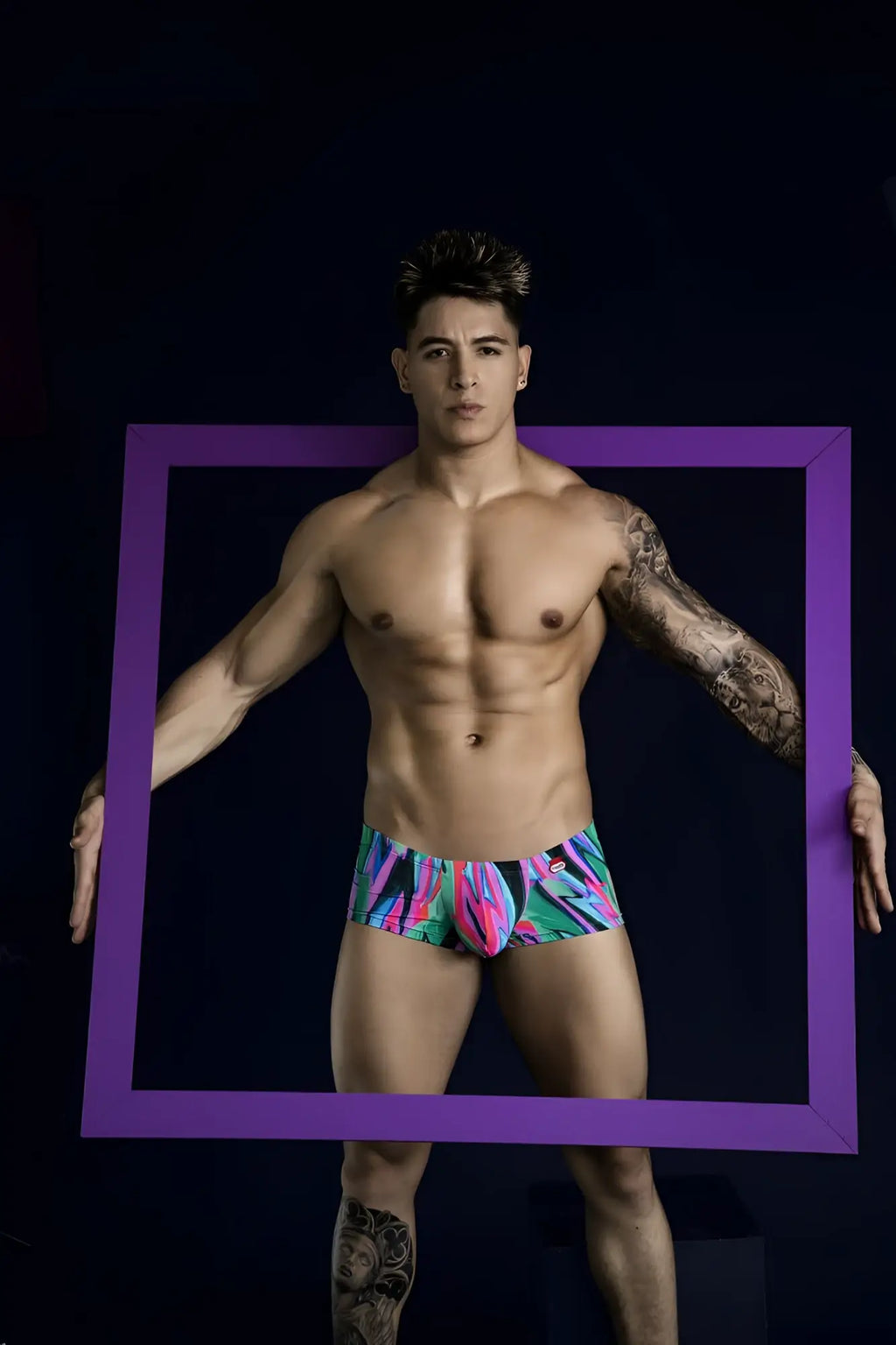 Pikante PIK 1828 abstract trunks green vibrant multicolored swim trunks with bold tropical pattern perfect for beachwear